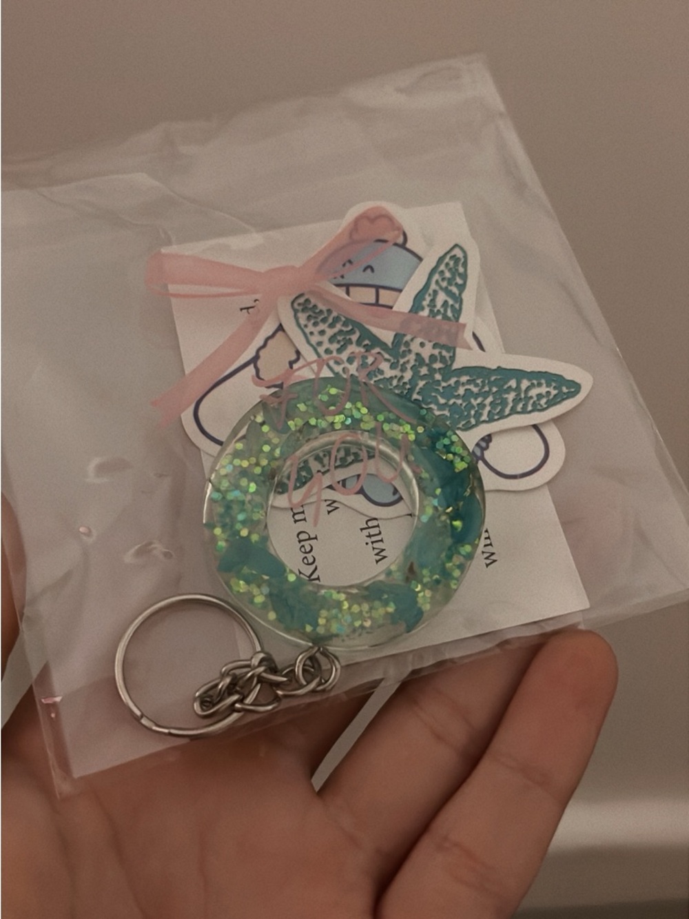 Acrylic Glitter Donut Keychain in Teal and Green